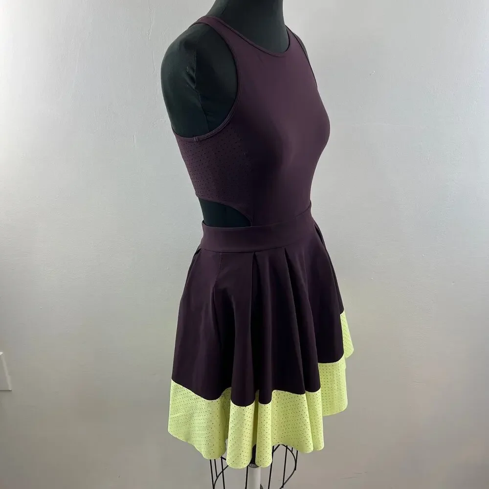 LULULEMON Purple Cherry Lime Sleeveless Back Cut Out Fit & Flare Away Dress